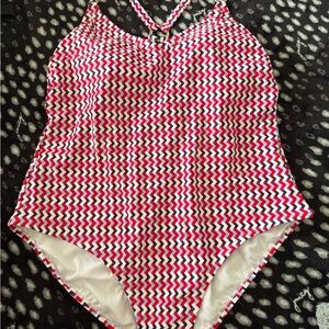 Stylish Red and White women One Piece Swimsuit